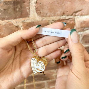 Deco Heart Locket (Ivory) - Gold